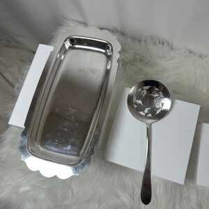 Wm Rogers MFG Co Original Rogers‎ Silverplate Serving Tray & Spoon USA Made